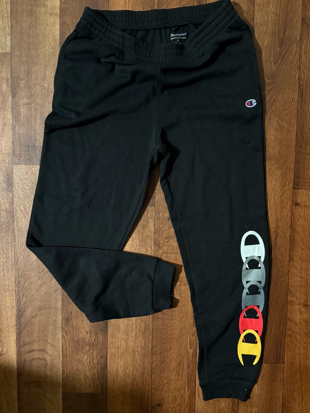 Champion Boys Black Joggers with Multicolor Logo Stacked Accents